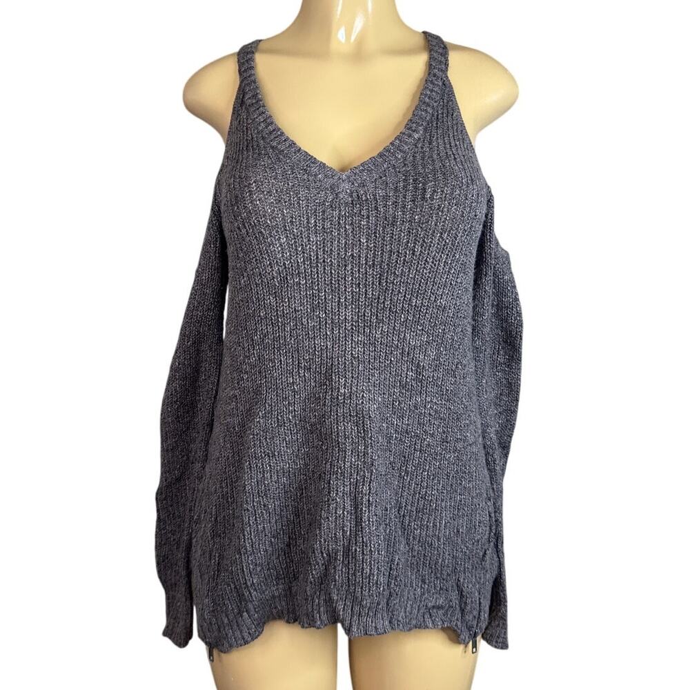 American Eagle Cold Shoulder Sweater Accent Zippers Brown Size Small